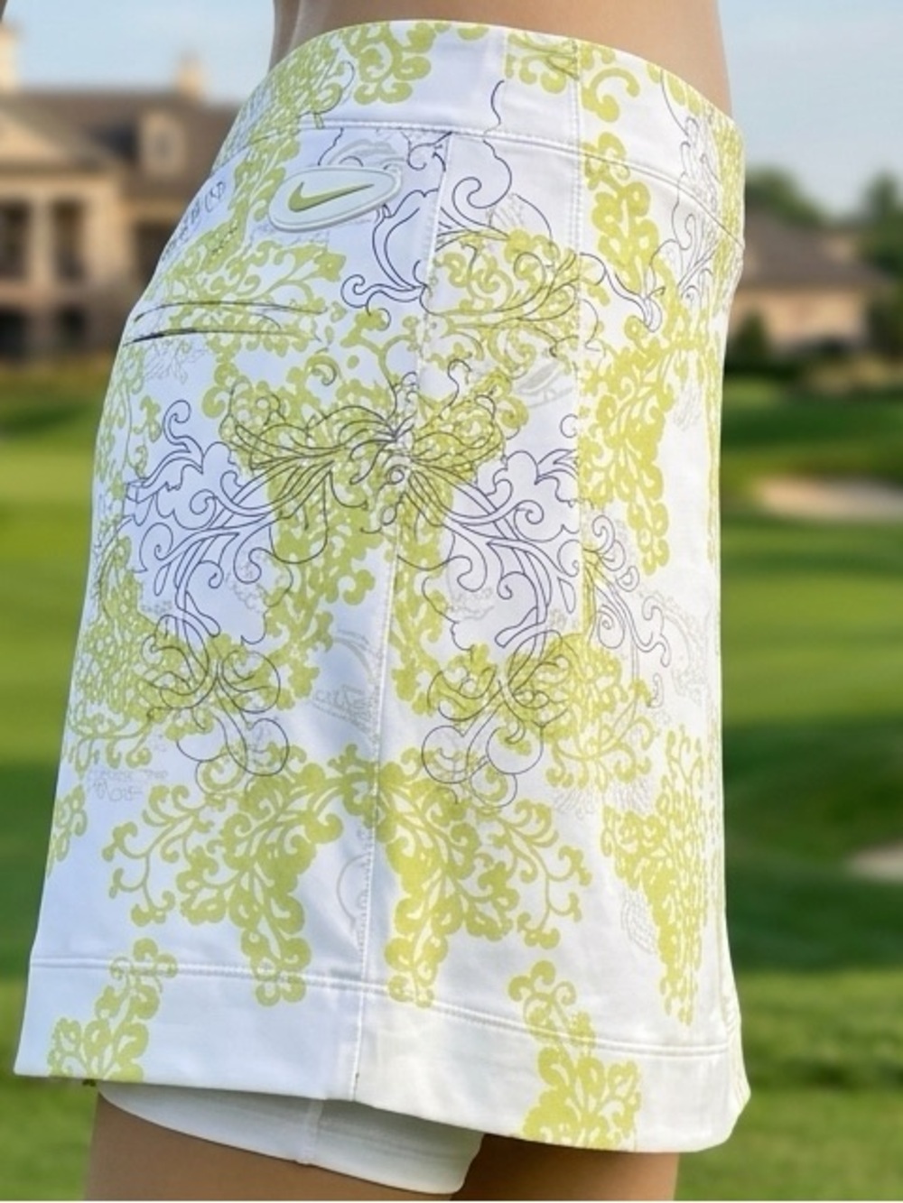 Vintage Nike Golf Sphere Dry Damask Scroll Pleated Skort M Green White Chartreus